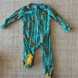 Posh Peanut Blue and Yellow Footies Pajamas with Fox Print